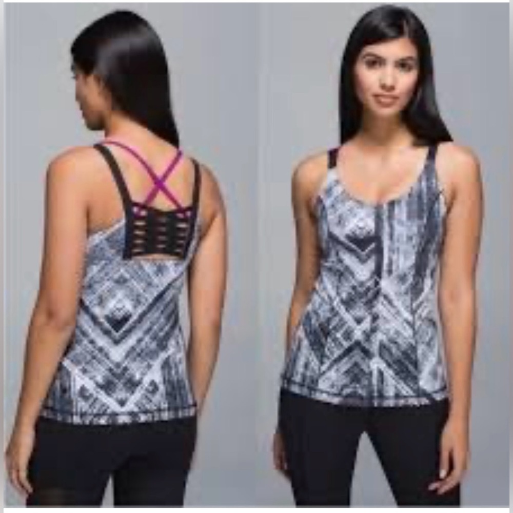 Lululemon Built In Bra/Strappy Back-Black/White/Purple Tank Top Size 6